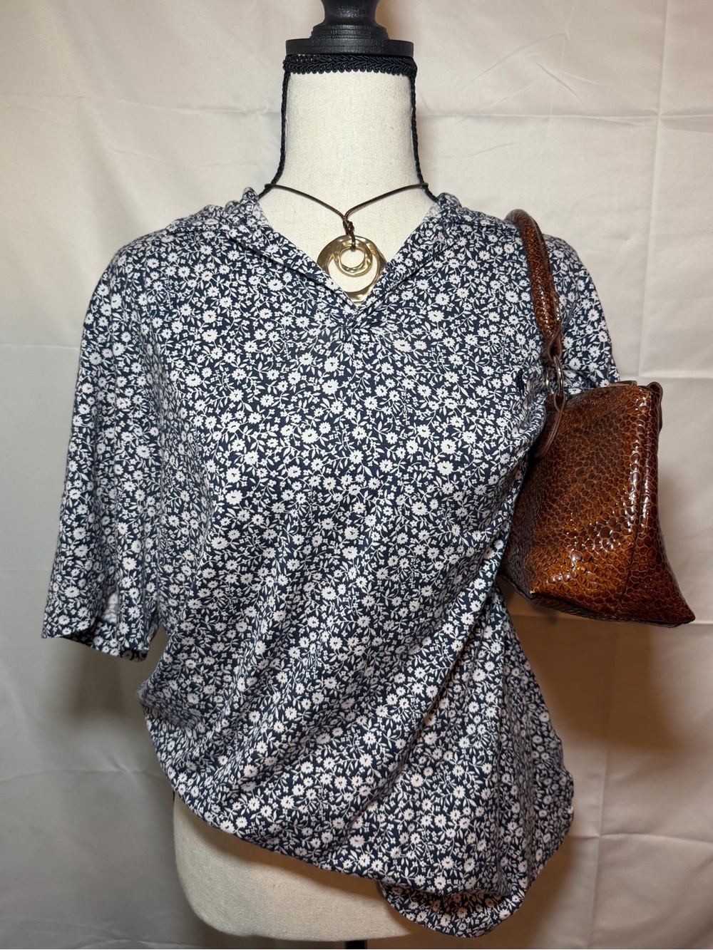 Polo Ralph Lauren Blue White Floral Blouse Top Size L